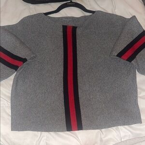 Gray Gucci Sweater with Red and Black Stripes rounded neckline NWOT